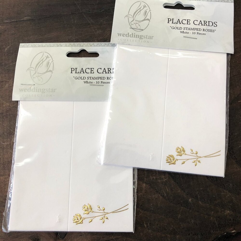 20 Blank Gold-Rose-Stamped Placecards, Wedding, Fancy Party, Gathering, Seating